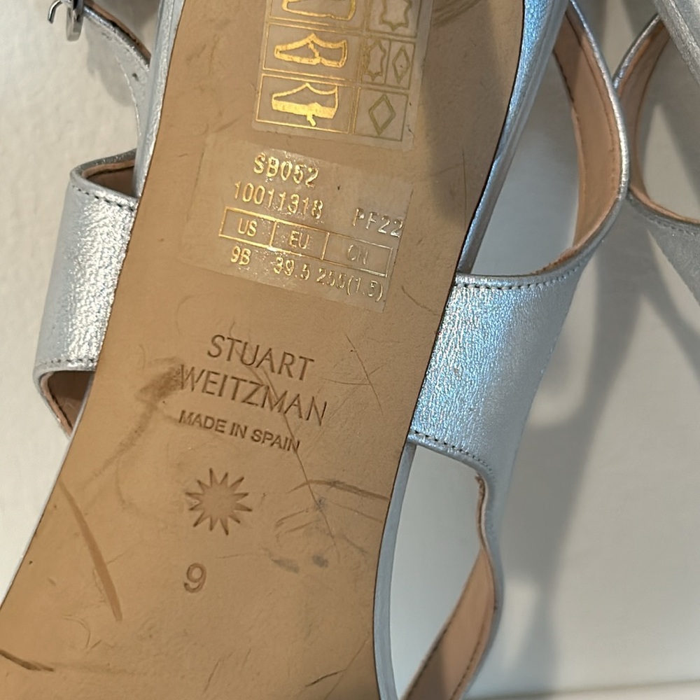 New Stuart Weitzman Silver Strappy Heels Size 9, Style code SB052. - Picture 9 of 9